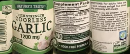 Label for High Strength Odorless Garlic 1200 mg