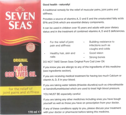 Label for Original Pure Cod Liver Oil