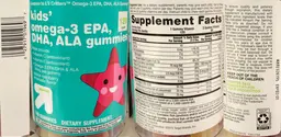 Label for Kids' Omega-3 EPA, DHA, ALA Gummies Natural Raspberry Lemonade Flavor