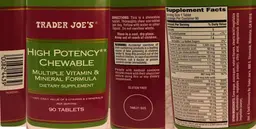 Label for High Potency Chewable Multiple Vitamin & Mineral Formula
