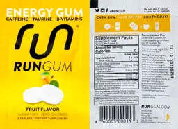 Label for Run Gum Fruit Flavor
