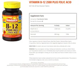 Label for B-12 2500 mcg + Folic Acid Natural Berry Flavor