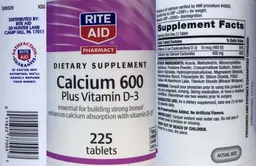 Label for Calcium 600 plus Vitamin D-3