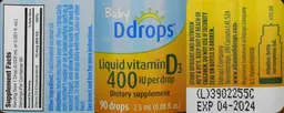 Label for Liquid Vitamin D3 400 IU
