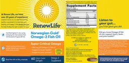 Label for Norwegian Gold Omega-3 Fish Oil Super Critical Omega 950 mg