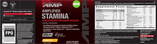 Label for Amplified Stamina Lemon Tea
