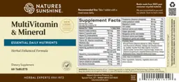 Label for MultiVitamin & Mineral