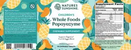 Label for Children's Whole Foods Papayazyme