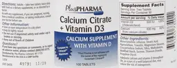 Label for Calcium Citrate + Vitamin D3