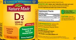 Label for D3 1000 IU (25 mcg)