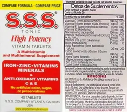 Label for S.S.S. High Potency Vitamin Tablets