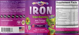 Label for Iron Vegan Gummies Strawberry Flavor