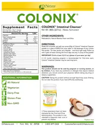 Label for COLONIX Intestinal Cleanser