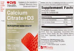 Label for Calcium Citrate 630 mg + D3 500 IU