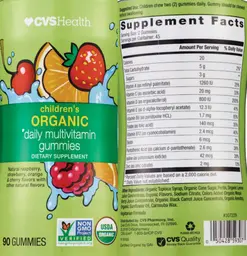 Label for Children's Organic Daily Multivitamin Gummies