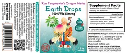 Label for Earth Drops 100% Wild Ginseng