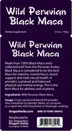Label for Wild Peruvian Black Maca