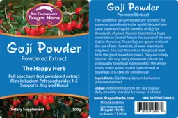 Label for Goji Powder Powdered Extract