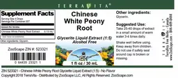 Label for Chinese White Peony Root