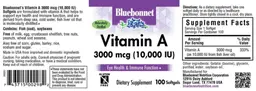 Label for Vitamin A 3000 mcg (10,000 IU)