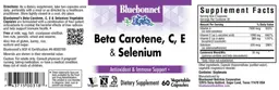 Label for Beta Carotene, C, E & Selenium