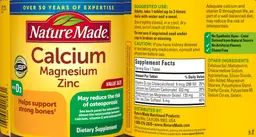 Label for Calcium Magnesium Zinc
