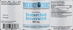 Label for Extra Strength Researched Resveratrol 300 mg