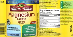 Label for Magnesium Citrate 250 mg