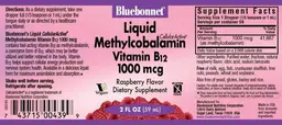 Label for Liquid CellularActive Methylcobalamin Vitamin B12 1000 mcg Raspberry Flavor