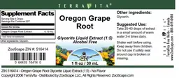 Label for Oregon Grape Root