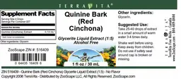 Label for Quinine Bark (Red Cinchona)