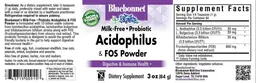 Label for Milk-Free Probiotic Acidophilus & FOS Powder