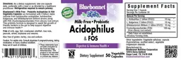 Label for Milk-Free Probiotic Acidophilus & FOS