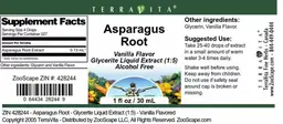 Label for Asparagus Root Vanilla Flavor