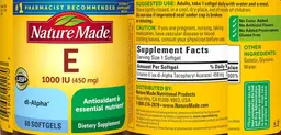 Label for E 1000 IU (450 mg)