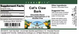 Label for Cat's Claw Bark Chocolate Flavor