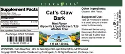 Label for Cat's Claw Bark Mint Flavor
