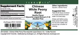 Label for Chinese White Peony Root Vanilla Flavor