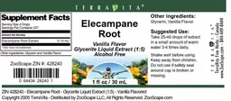 Label for Elecampane Root Vanilla Flavor