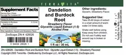 Label for Dandelion and Burdock Root Strawberry Flavor