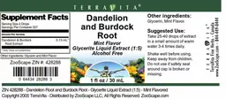 Label for Dandelion and Burdock Root Mint Flavor