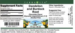 Label for Dandelion and Burdock Root Chocolate Flavor