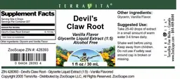 Label for Devil's Claw Root Vanilla Flavor