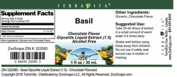 Label for Basil Chocolate Flavor
