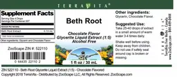 Label for Beth Root Chocolate Flavor