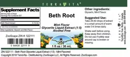 Label for Beth Root Mint Flavor