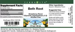 Label for Beth Root Strawberry Flavor