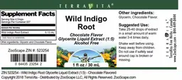 Label for Wild Indigo Root Chocolate Flavor