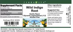Label for Wild Indigo Root Vanilla Flavor