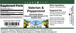 Label for Valerian & Peppermint Chocolate Flavor